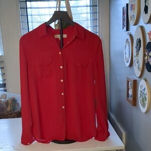 LOFT Red Button-Down Shirt with White Buttons